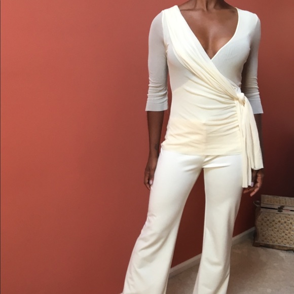 Aqua Tops - Cream colored faux wrap top